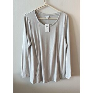 J.Jill Pure Jill Gray Soft Touch Cotton Long Sleeve Top Size M Front Pockets